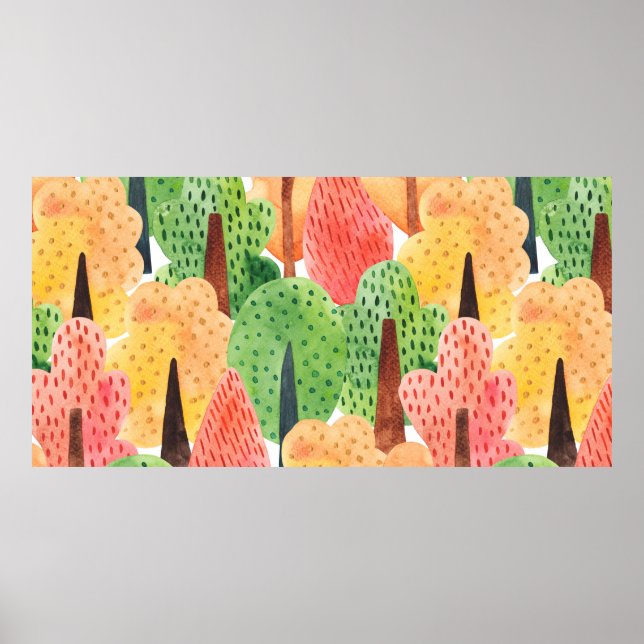 Poster padrão de aquarela uniforme das árvores de outono (Frente)