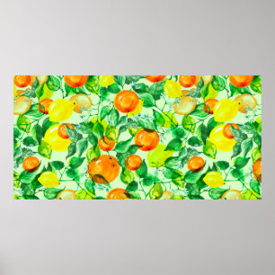 Poster  Padrão de aquarela vítrea - Ramal de limão com