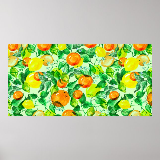 Poster Padrão de aquarela vítrea - Ramal de limão com fl (Frente)
