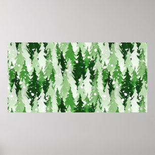 Poster Padrão de aquarelas sem costura com pinheiros ver