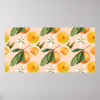 Poster Padrão de aquarelas sem costura com tangerinas