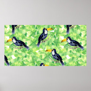 Poster Padrão de aquarelas sem costura com tucano em ver