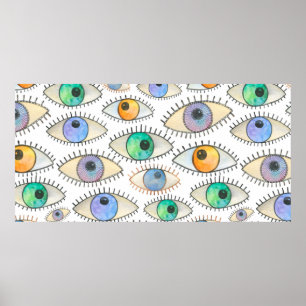 Poster Padrão de aquarelas sem costura do olho humano la