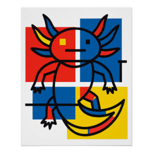 Póster Padrão de Arte Abstrata Divertido de Axolote Piet