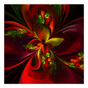 Póster Padrão de Arte Abstrata Floral Vermelha Verde Mode