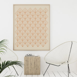 Poster Padrão de Arte de Deco de Arte Vintage em Laranja 