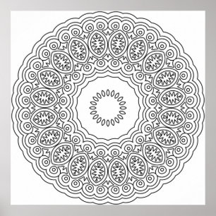 Poster Padrão de Arte de Mandala de Anel de Medalhões Ova