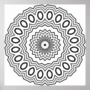Poster Padrão de Arte de Página para Colorir Mandala Oval