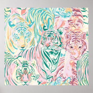 Poster Padrão de Arte do Tigre de Cor do Pastel