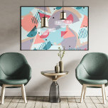 Poster Padrão de Arte Geométrica de Abstrato de Hip Moder<br><div class="desc">Cor-de-rosa clássica, divertida e contemporânea, cor-de-rosa esbranquiçada, cor-de-coral azul-esverdeada, triângulos geométricos, bolinhas, listras e semicírculos, num fundo de cor pastel. cobrir original e legal para o motif amante da motif, que é sensível a tendências e que ama a arte. Disponível numa variedade de sotaques decorativos de interiores modernos para decoração...</div>