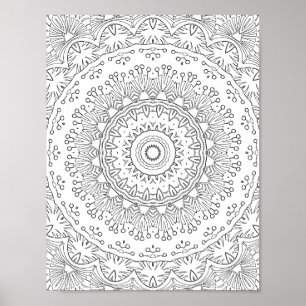 Poster Padrão de Arte para Colorir Mandala de Renda Botân
