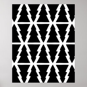 Poster Padrão de árvore de Natal preto e branco minimalis