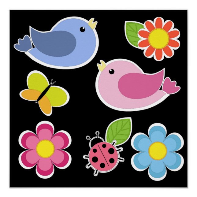 PÓSTER PADRÃO DE AVES E FLORES (Frente)