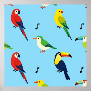 Poster Padrão de Aves Tropicais Coloridas