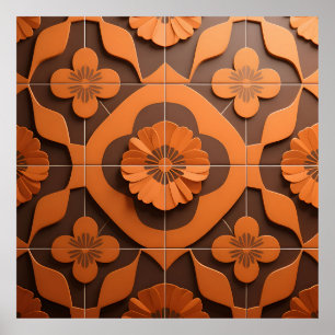 Poster Padrão de Azulejo Geométrico de Medalhões Florais