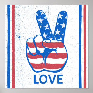 Poster Padrão de Bandeira da Peace American