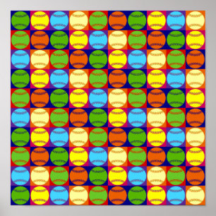 Póster Padrão de Baseballs da pop Art