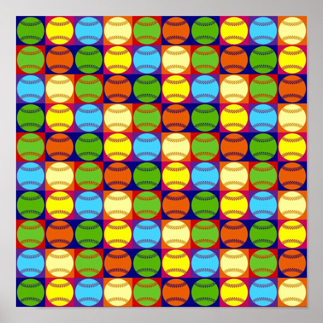 Póster Padrão de Baseballs da pop Art (Frente)