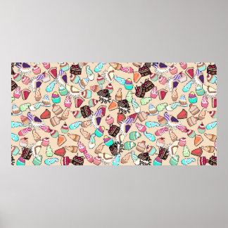 Poster Padrão de bolo de rabisco sem costura. Desenho man