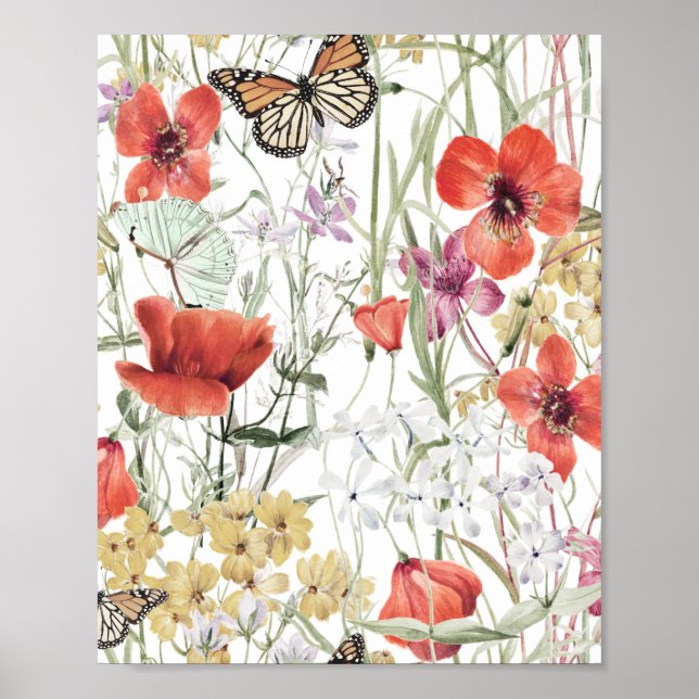 Poster Padrão de borboleta e flor, desenho botânico]  (Frente)