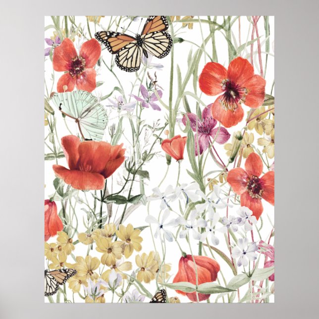 Poster Padrão de borboleta e flor, desenho botânico]  (Frente)