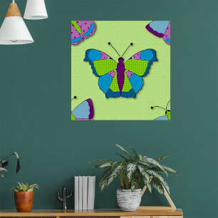 Poster Padrão de Borboleta em Remendo sobre Verde