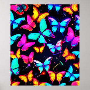 Poster Padrão de borboleta neon