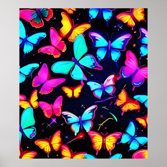 Poster Padrão de borboleta neon (Frente)