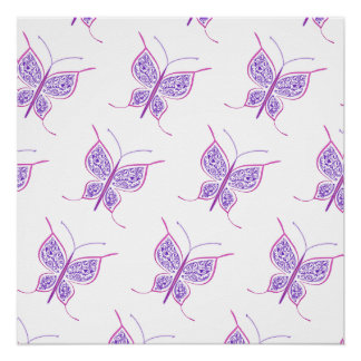 Póster Padrão de Borboleta Roxa