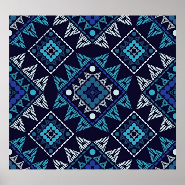 Poster Padrão de Bordado de Boho Étnico Sem Costura (Frente)