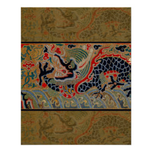 Póster Padrão de bordado em seda de dragão chinês antigo