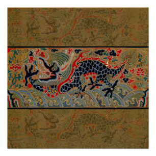 Póster Padrão de bordado em seda de dragão chinês antigo