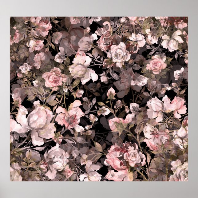 Poster Padrão de Buquê de Bud de Rosa de Aquarela (Frente)
