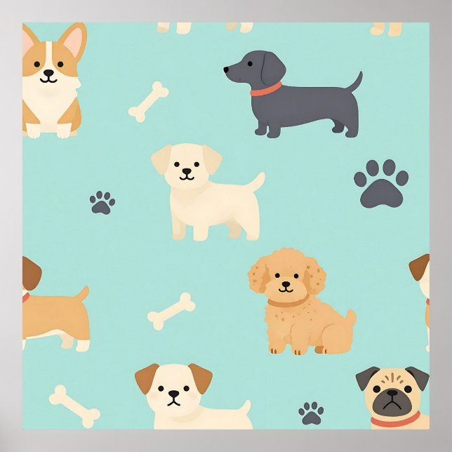 Poster Padrão de Cachorrinhos Fofos (Frente)