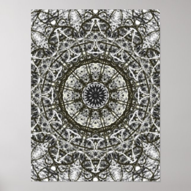 Poster padrão de caleidoscópio branco preto (Frente)