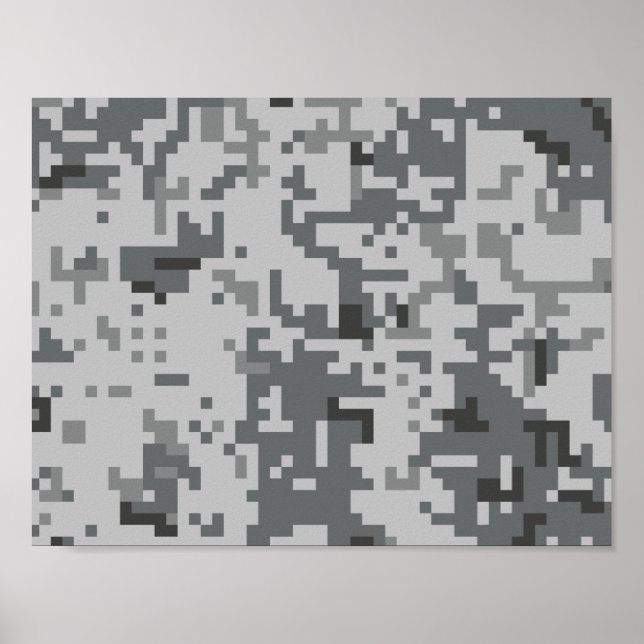 Póster padrão de camuflagem pixel cinza urbano (Frente)