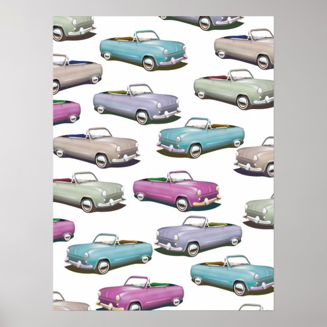 Poster Padrão de carros clássicos vintage fofos (Frente)