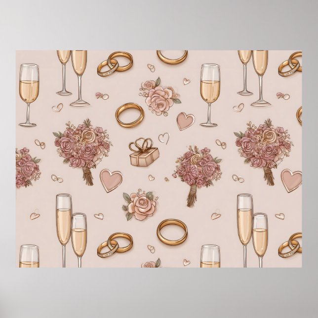 Poster Padrão de Casamento Romântico sem costura (Frente)