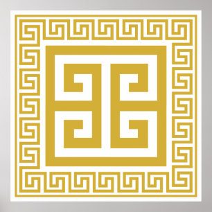 Poster Padrão de Chave Grega em Design Dourado
