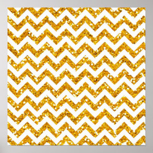 Poster Padrão de Chevron com Brilho Dourado
