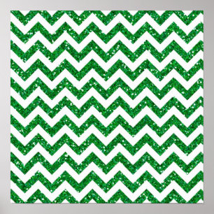 Póster Padrão de Chevron com Brilho Verde