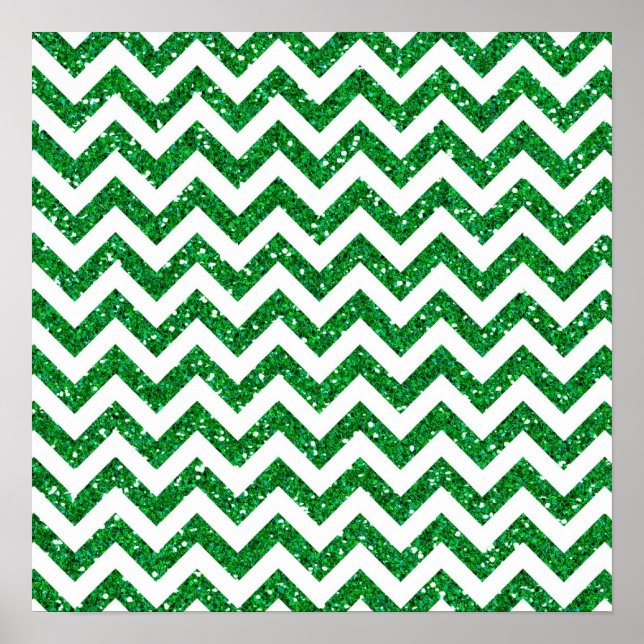Póster Padrão de Chevron com Brilho Verde (Frente)