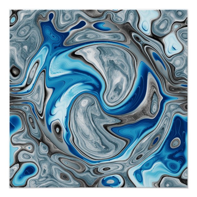 Póster Padrão de Cinza Azul Misturado (Frente)