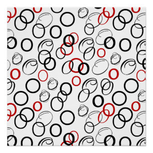 Póster Padrão de Círculo Abstrato Preto e Vermelho