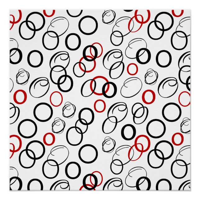 Póster Padrão de Círculo Abstrato Preto e Vermelho (Frente)