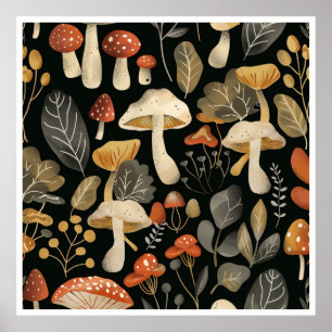 Poster Padrão de Cogumelo Whimsical