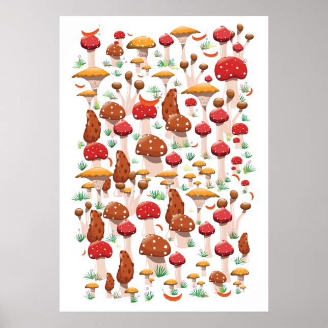 Poster Padrão de Cogumelos Fofos (Frente)