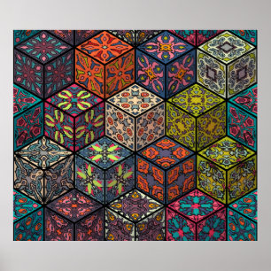 Poster Padrão de colheita colorida, sem costura, com flo