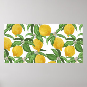 Poster Padrão de colheita perfeita de limão. Fruta tropic