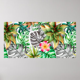 Poster Padrão de coloração aquosa sem costura das folh